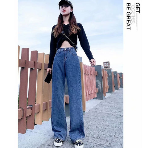 Feynzo Women Pant Woman Jeans High Waist Denim Pants Wide Leg Denim Clothing Blue Jeans Vintage Quality  Straight Pants