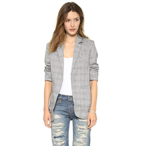 Casual Blazer Women Simple Plaid Spring Autumn Thin Women Suit Blazer Coat