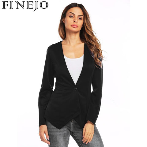 Slim Fit Irregular Casual Office Blazer Women V-Neck One Button Solid Spring Autumn Fashion Blazer Coat Casaco Feminino