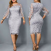 Fioncrow Plus Size Dresses 4Xl 5Xl 6Xl Mesh Hollow out Lace Patchwork Long Sleeve Midi Casual Large Party Dress Women Summer