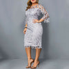Fioncrow Plus Size Dresses 4Xl 5Xl 6Xl Mesh Hollow out Lace Patchwork Long Sleeve Midi Casual Large Party Dress Women Summer