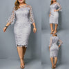 Fioncrow Plus Size Dresses 4Xl 5Xl 6Xl Mesh Hollow out Lace Patchwork Long Sleeve Midi Casual Large Party Dress Women Summer