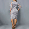 Fioncrow Plus Size Dresses 4Xl 5Xl 6Xl Mesh Hollow out Lace Patchwork Long Sleeve Midi Casual Large Party Dress Women Summer