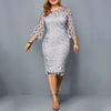 Fioncrow Plus Size Dresses 4Xl 5Xl 6Xl Mesh Hollow out Lace Patchwork Long Sleeve Midi Casual Large Party Dress Women Summer