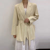 Fitaylor Spring Autumn Office Lady Solid Color Loose Long Sleeve Casual Blazers Women Notched Buttons Lace-up Coat