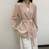 Fitaylor Spring Autumn Office Lady Solid Color Loose Long Sleeve Casual Blazers Women Notched Buttons Lace-up Coat