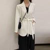 Fitaylor Spring Autumn Office Lady Solid Color Loose Long Sleeve Casual Blazers Women Notched Buttons Lace-up Coat