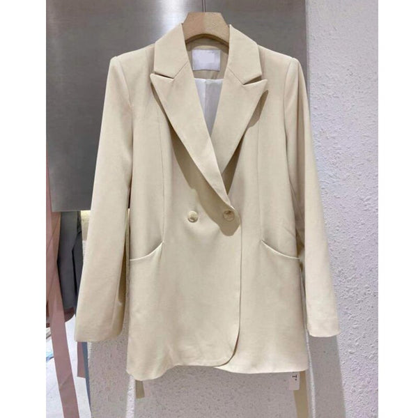 Fitaylor Spring Autumn Office Lady Solid Color Loose Long Sleeve Casual Blazers Women Notched Buttons Lace-up Coat