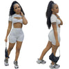Fitnes Women Workout Yoga 2 Piece Set Casual Solid Short Sleeve Hollow Out Bodysuit Top Shorts Pants Suit Outfit Sport Tracksuit