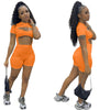 Fitnes Women Workout Yoga 2 Piece Set Casual Solid Short Sleeve Hollow Out Bodysuit Top Shorts Pants Suit Outfit Sport Tracksuit