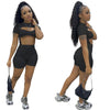 Fitnes Women Workout Yoga 2 Piece Set Casual Solid Short Sleeve Hollow Out Bodysuit Top Shorts Pants Suit Outfit Sport Tracksuit