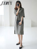 Five-Point Sleeves Lloose And Slim Straight Skirt 2023 Summer Simple Casual Over-The-Knee Dress Large Size Cotton And Linen