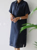 Five-Point Sleeves Lloose And Slim Straight Skirt 2023 Summer Simple Casual Over-The-Knee Dress Large Size Cotton And Linen