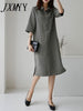 Five-Point Sleeves Lloose And Slim Straight Skirt 2023 Summer Simple Casual Over-The-Knee Dress Large Size Cotton And Linen