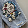 Five point Denim Shorts Women Summer Embroidery Diamond Beaded Jingle cat Straight-leg Pants  Jeans Shorts