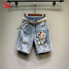 Five point Denim Shorts Women Summer Embroidery Diamond Beaded Jingle cat Straight-leg Pants  Jeans Shorts