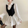 Flare Sleeve Dress Women Mini Solid OL College All-match Autumn Turn-down Collar Simple Design Streetwear Cozy  Ins