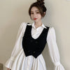 Flare Sleeve Dress Women Mini Solid OL College All-match Autumn Turn-down Collar Simple Design Streetwear Cozy  Ins