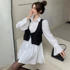 Flare Sleeve Dress Women Mini Solid OL College All-match Autumn Turn-down Collar Simple Design Streetwear Cozy  Ins