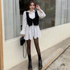 Flare Sleeve Dress Women Mini Solid OL College All-match Autumn Turn-down Collar Simple Design Streetwear Cozy  Ins