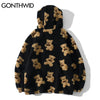 Fleece Fuzzy Hooded Sweatshirt Streetwear Hip Hop Bear Print Half Zipper Fluffy Pullover Hoodies Harajuku Casual Hoodie Tops