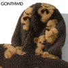 Fleece Fuzzy Hooded Sweatshirt Streetwear Hip Hop Bear Print Half Zipper Fluffy Pullover Hoodies Harajuku Casual Hoodie Tops