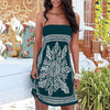 Floral Bohemian Dresses Womens Casual Strapless Mini Beach Dress Cover-ups Vintage Sexy plage cover up beach Dress vestito#35