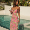 Floral Dress Women Summer Elegant 2023 Beach Style Camisole Dresses Midi Sweet Flower Print Casual Outfit Girls  Y2k