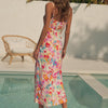 Floral Dress Women Summer Elegant 2023 Beach Style Camisole Dresses Midi Sweet Flower Print Casual Outfit Girls  Y2k