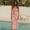 Floral Dress Women Summer Elegant 2023 Beach Style Camisole Dresses Midi Sweet Flower Print Casual Outfit Girls  Y2k