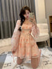 Floral France Vintage Elegant Dress Women Pink Print Casual Sweet Fairy Dress Chiffon Korean Princess Party Dresses Summer 2023