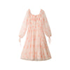 Floral France Vintage Elegant Dress Women Pink Print Casual Sweet Fairy Dress Chiffon Korean Princess Party Dresses Summer 2023