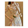 Floral French Dress Elegant Women 2023 Summer V-Neck Short Sleeve Fairy Dress Print Chic Retro Sweet One-piece Dress Korean