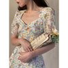 Floral French Dress Elegant Women 2023 Summer V-Neck Short Sleeve Fairy Dress Print Chic Retro Sweet One-piece Dress Korean