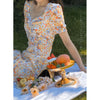 Floral French Dress Elegant Women 2023 Summer V-Neck Short Sleeve Fairy Dress Print Chic Retro Sweet One-piece Dress Korean