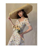 Floral French Dress Elegant Women 2023 Summer V-Neck Short Sleeve Fairy Dress Print Chic Retro Sweet One-piece Dress Korean