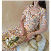 Floral French Dress Elegant Women 2023 Summer V-Neck Short Sleeve Fairy Dress Print Chic Retro Sweet One-piece Dress Korean