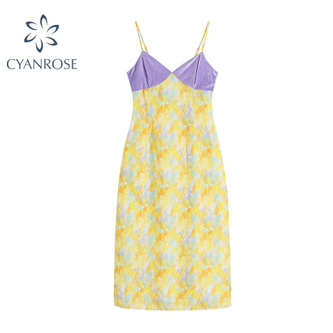 Floral French Style Sexy Patchwork Suspender Camisole Temperament Long Dress Women Summer 2022  Split Beach Sundress Female