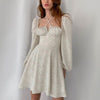 Floral Mini Dress Chic Women Square Neck Tie Up Beach Dresses Spring Summer Lantern Long Sleeve A Line Dresses Robe De Plage