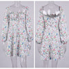 Floral Mini Dress Chic Women Square Neck Tie Up Beach Dresses Spring Summer Lantern Long Sleeve A Line Dresses Robe De Plage