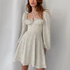Floral Mini Dress Chic Women Square Neck Tie Up Beach Dresses Spring Summer Lantern Long Sleeve A Line Dresses Robe De Plage