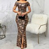 Floral Print Bodycon Dress Autumn Slim Sexy Long Dress Side Split Elegant Evening Party Dress Women Vintage Off Shoulder Robes