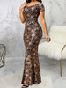 Floral Print Bodycon Dress Autumn Slim Sexy Long Dress Side Split Elegant Evening Party Dress Women Vintage Off Shoulder Robes