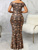 Floral Print Bodycon Dress Autumn Slim Sexy Long Dress Side Split Elegant Evening Party Dress Women Vintage Off Shoulder Robes
