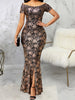 Floral Print Bodycon Dress Autumn Slim Sexy Long Dress Side Split Elegant Evening Party Dress Women Vintage Off Shoulder Robes