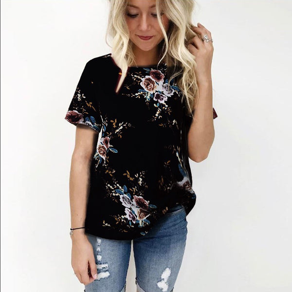 Floral Print Chiffon Blouse Summer Loose Short Sleeve O Neck Womens Tops And Blouses Ladies Casual Bohemian Flower Shirts Vestid