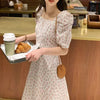 Floral Print Dress Women Party Long Dresses Puff Short Sleeve Elegant Sexy Club Dress Sweet Ladies Chic Maxi Dresses