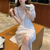 Floral Print Dress Women Party Long Dresses Puff Short Sleeve Elegant Sexy Club Dress Sweet Ladies Chic Maxi Dresses