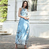 Floral Print Halter Long Dress Summer Chiffon Women Ties Up Robe Boho Maxi Dresses Vestidos Sexy Beach High Waist Clothes Outfit