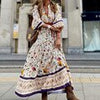 Floral Print Long Dress Women Puff Sleeve Boho Maxi Dress Summer Loose Holiday Beach Dress Female Ruffled Waist Dress Vestidos